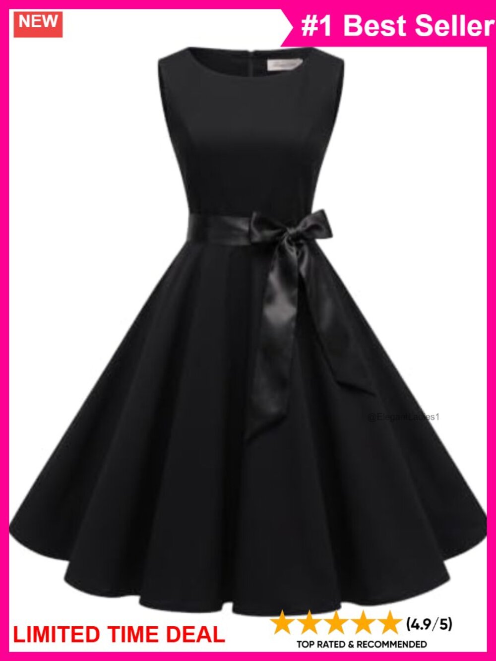 1950s Vintage Swing Midi Dress Sleeveless Boat Neck Pockets